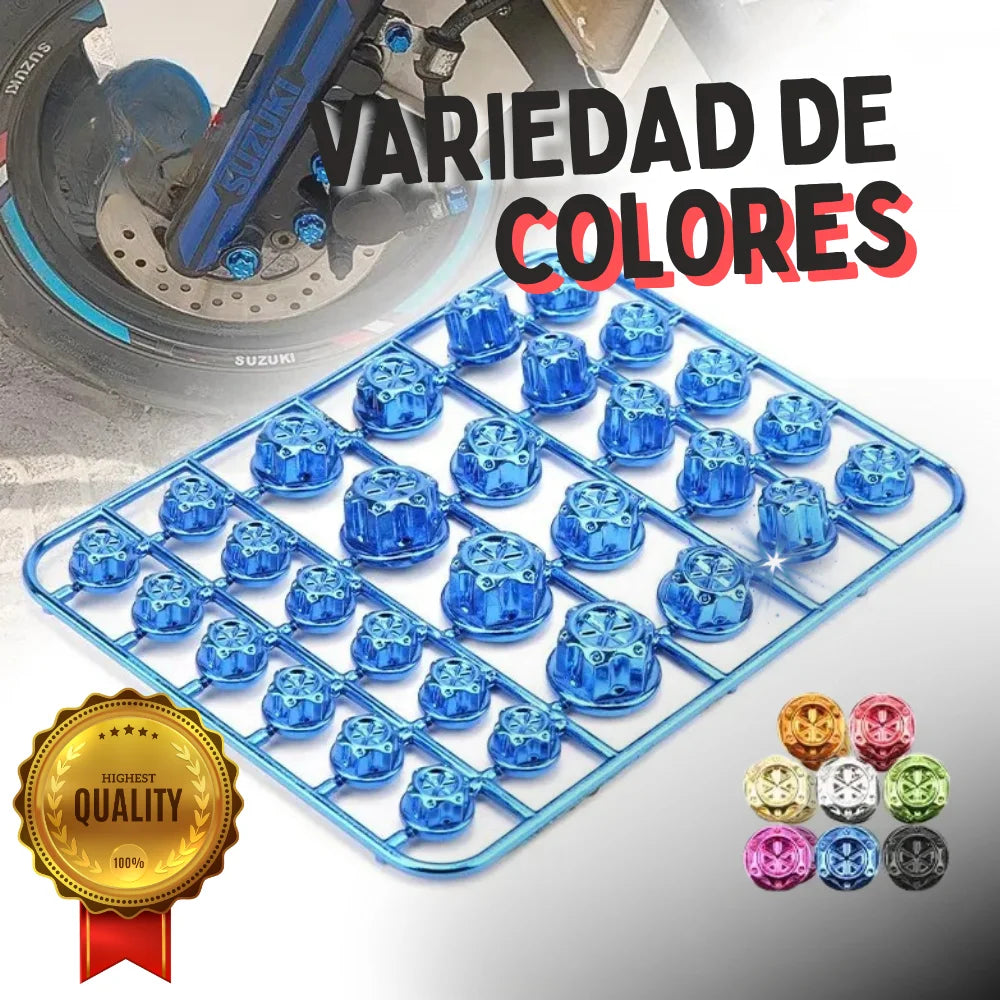 ¡Dile Adiós al Óxido! Set de 30 Tapas Decorativas Metálicas para Tornillos de Moto.