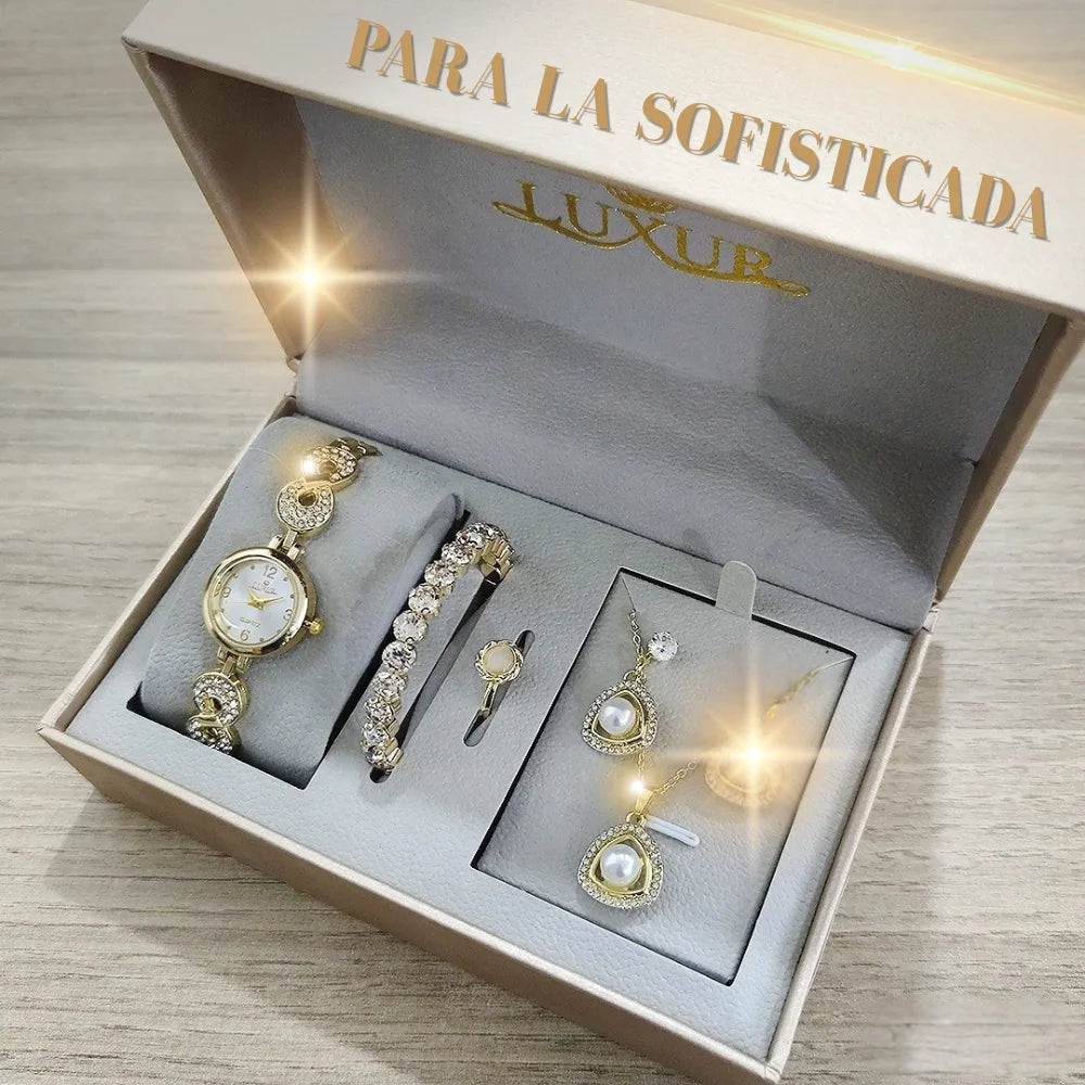 Set 5 Piezas de Lujo Dorado para Dama. Tu Estilo, tu Declaración.