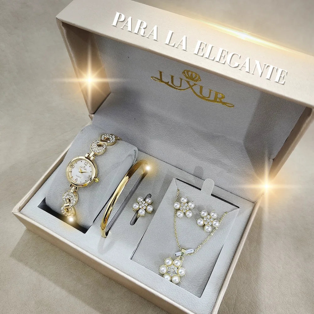 Set 5 Piezas de Lujo Dorado para Dama. Tu Estilo, tu Declaración.