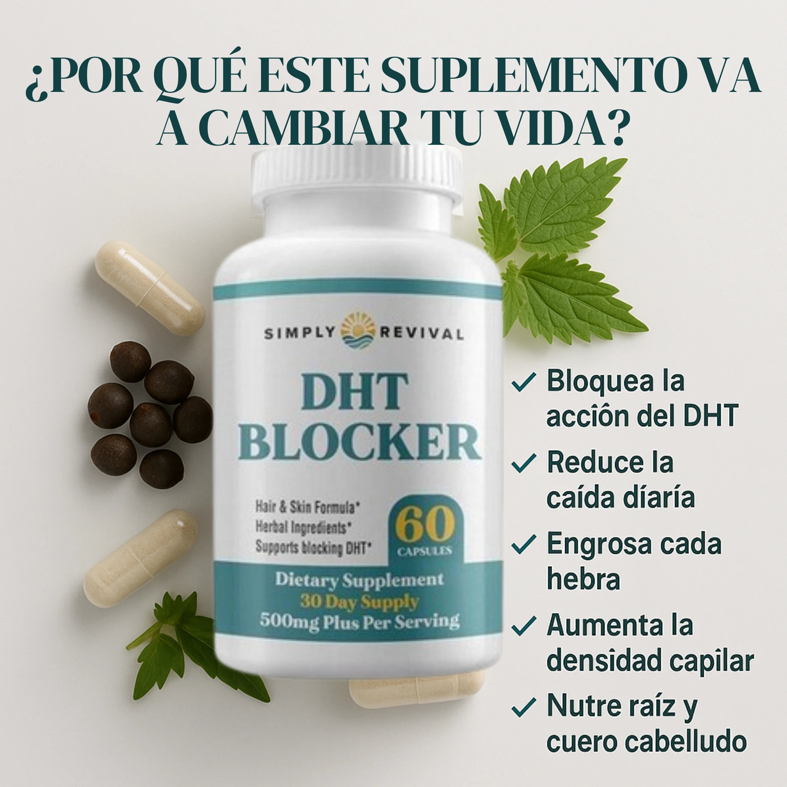 Detén Caída DHT – Suplemento Herbal para Freno de Caída y Mayor Densidad Capilar